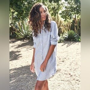 Frank & Eileen Mary Linen Shirt Dress Blue and White Stripe XL